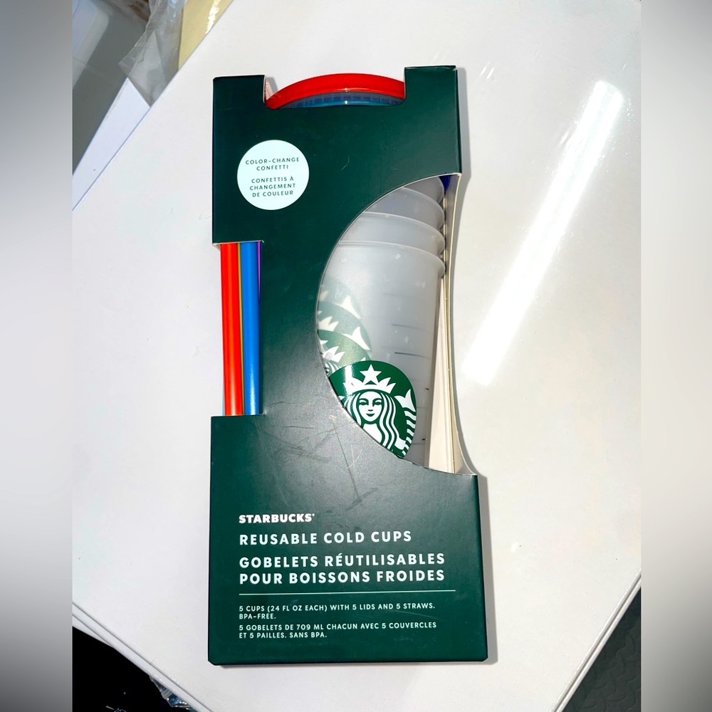 Starbucks 5 pack reusable Confetti color changing Cups with straws